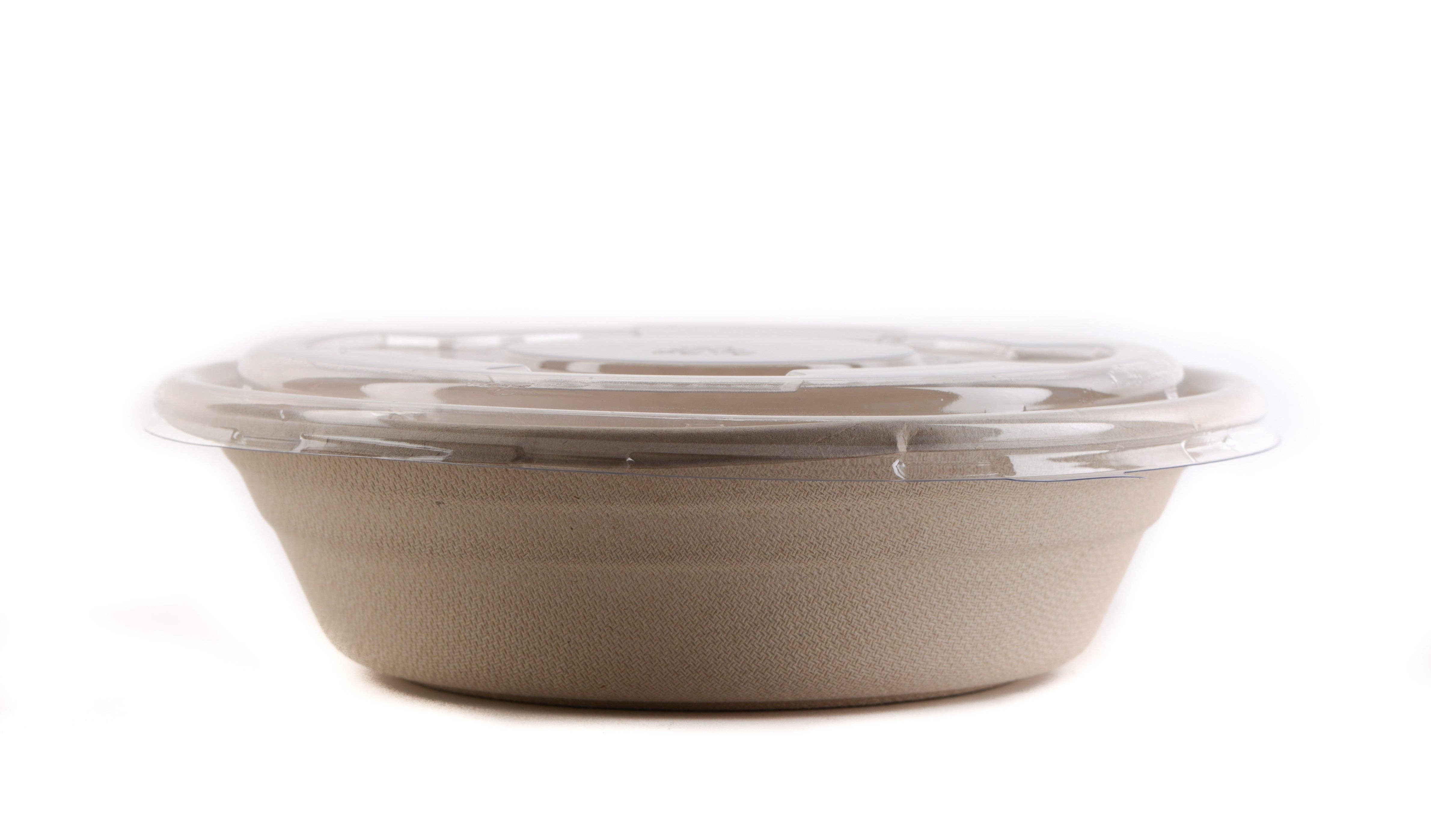 EcoQuality – wholesale Engångskopp – Komposterbar rund engångs sockerrörskål med lock (24oz,2