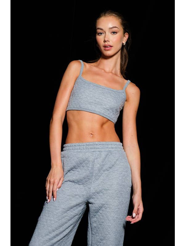 Papermoon - Wholesale Lounge Set - Women's - PT17280-1 - Lara Quilted Fabric Crop Top And Jogger Pants Se