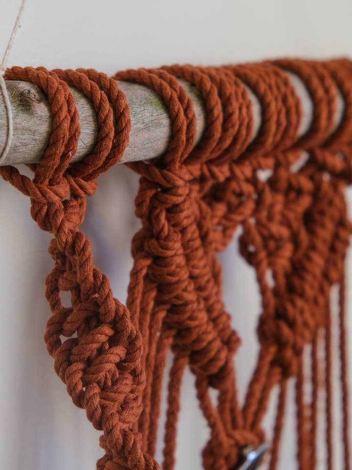 Maroon & Natural Bohemian Macramé Hanging Shelf for wholesale by MercuryX Shop