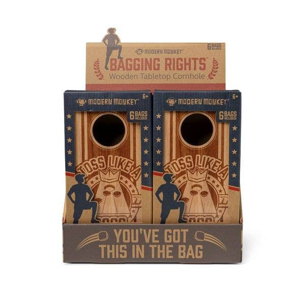DM Merchandising - Wholesale Cornhole - Modern Monkey Bagging Rights Wooden Tabletop Cornhole1