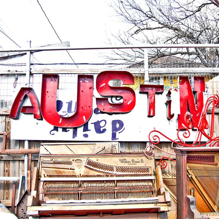 Austin In Red Letters Ceramic Coaster for wholesale by South Austin Gallery