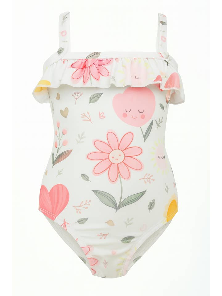 Fennco Styles - Wholesale One Piece Swimsuit - Kids - Ivory Flower One-Piece Toddler Girl Swimsuit2