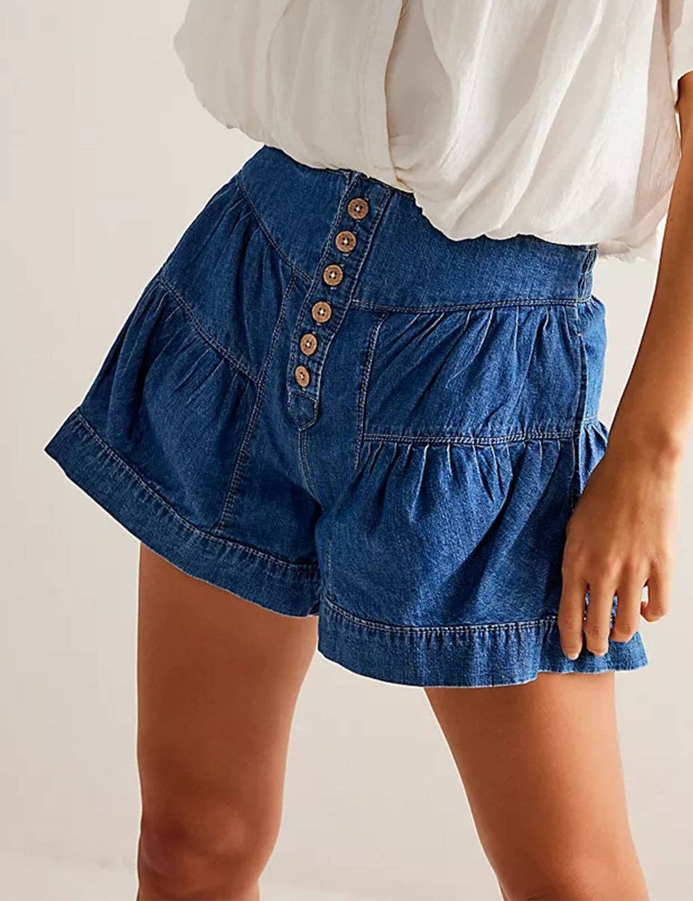 Sweetkama - Wholesale Shorts – Women’s - Ladies Solid Color Cotton Denim Shorts SKS408