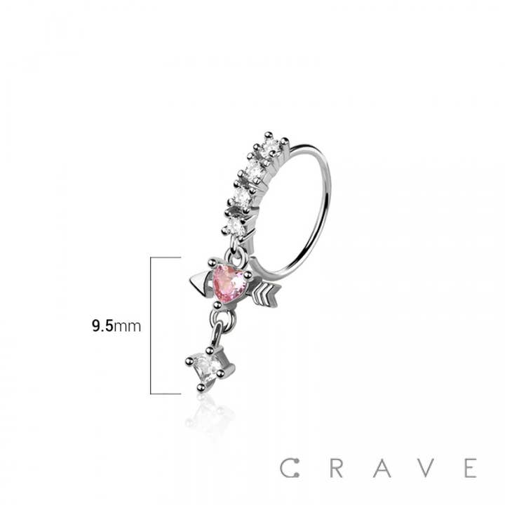 CRAVE - Wholesale Single Earring - MULTI CZ HEART ARROW CROSS CUPID SQUARE CZ DANGLE 316L SURGI1