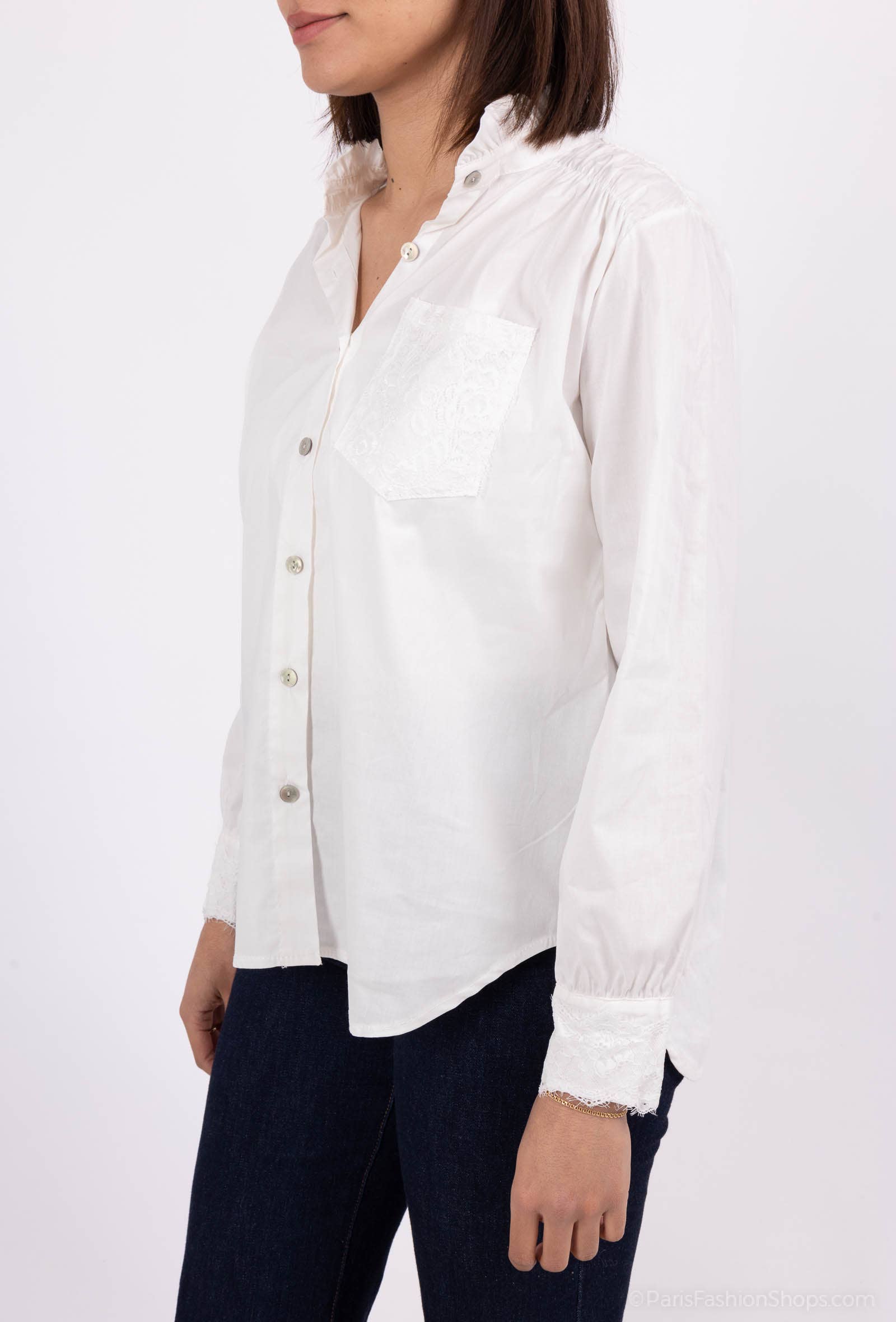 Pépouz' Paris - Vente Chemise à col boutonné – femme - Chemise col mao avec dentelle PC251816