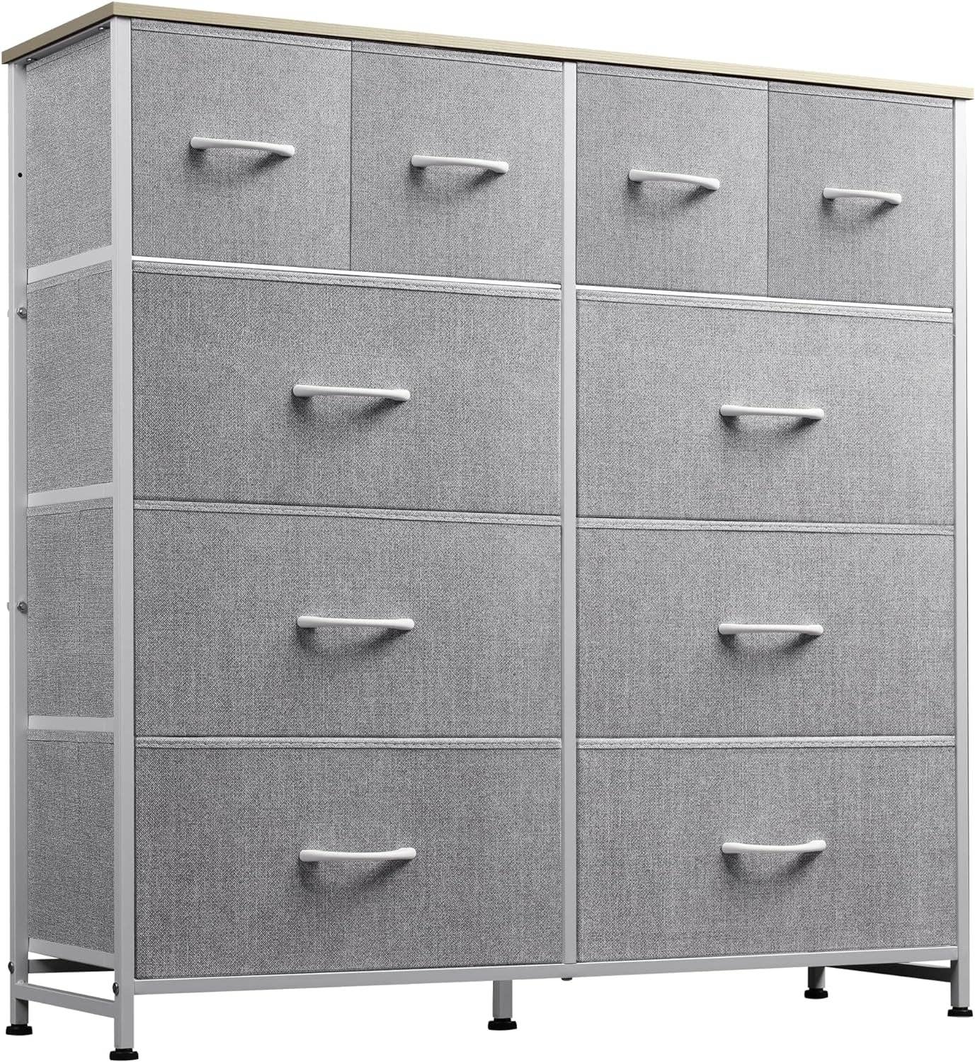 Light Grey Fabric Dresser With 10 Drawers For Bedroom for wholesale on Faire