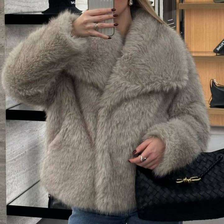 safistyle - Wholesale Fur/Faux Fur Coat - Women's - Loose Faux Fur Collar Coat5