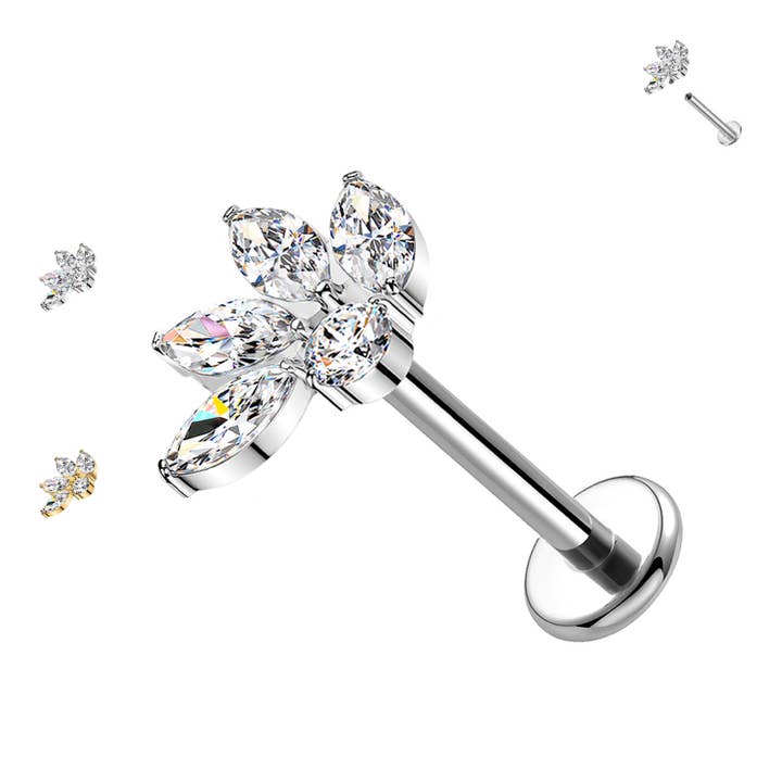 Labret Piercing with Six Crystal Flower PC-247 for wholesale by Awaken