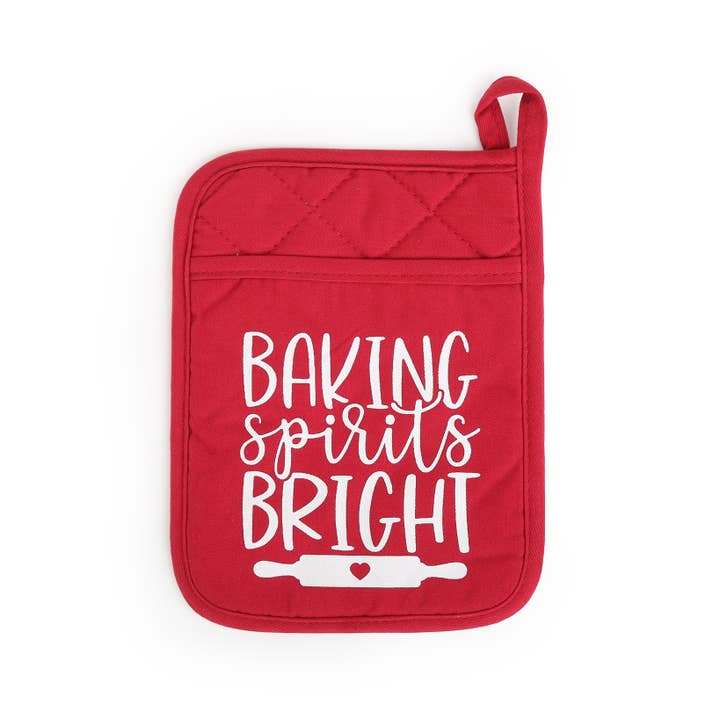 The Spotted Zebras - Wholesale Oven Mitt/Pot Holder - Holiday Pot Holder - Â Red with White Text