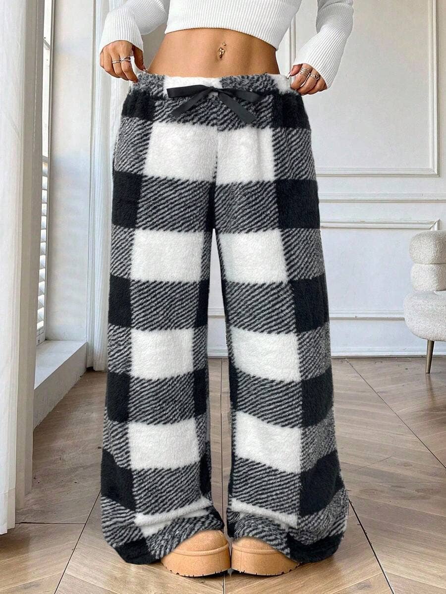 HIDDENBRAND - Wholesale Pants - Women's - Plaid Print Flannel Fleece Lounge Pants3
