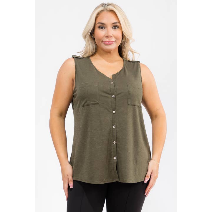 CHEMISE PLUS SLUB À BOUTONS AVEC POCHES À RABAT SUR LE DEVANT pour la vente par Perseption