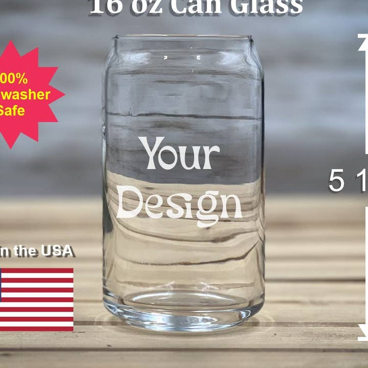 Your Design or Logo 16 oz Can Glasses for wholesale by Adirondack Etching LLC