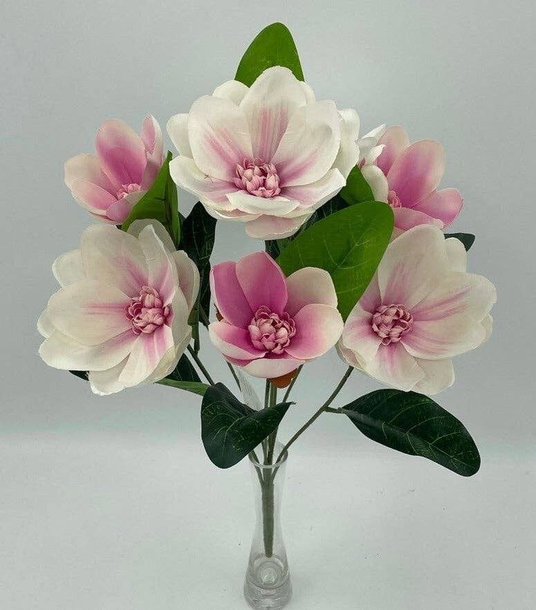 General Wholesale Inc - Wholesale Artificial Flowers - MAGNOLIA BUSH X 7 CREAM AND PINK - 181240
