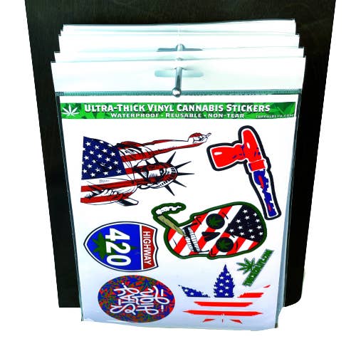 Torched Life - Vendita all'ingrosso Adesivo - Set di 6 adesivi con marijuana, motivo: Americana1
