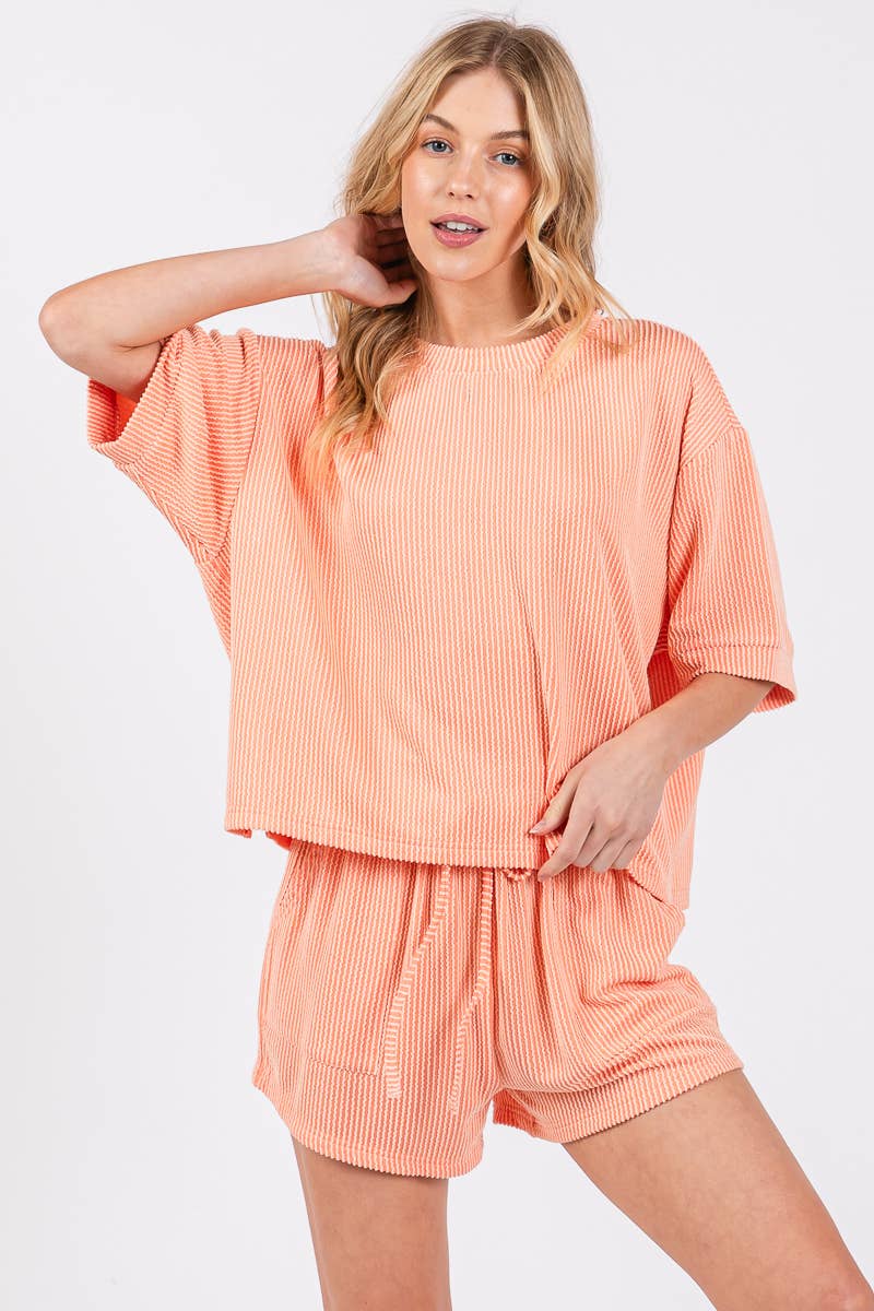 Sewn and Seen - Wholesale Lounge Set - Women's - RIBBED ROUND NECK TOP AND SHORTS SET23