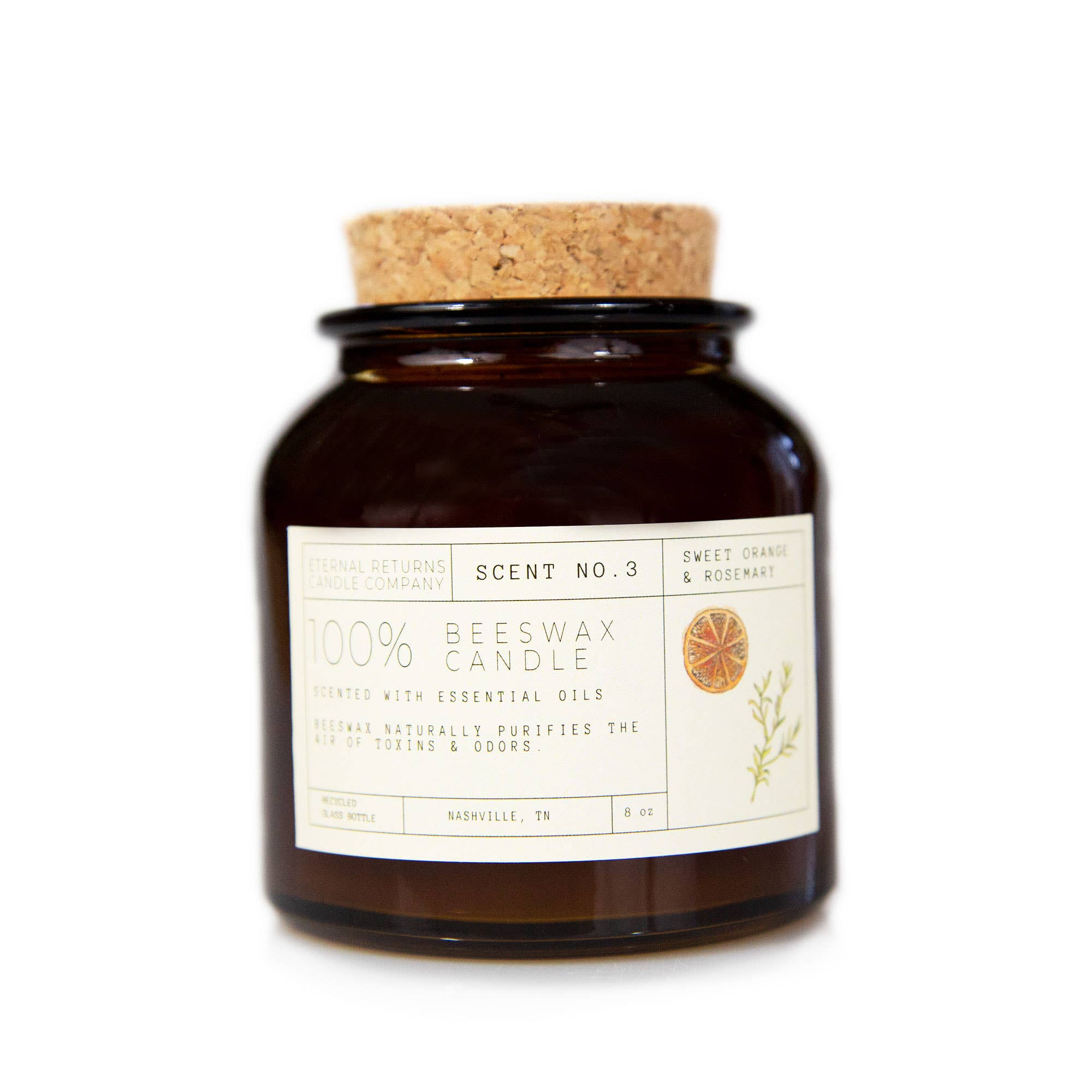 Ology Essentials Apothecary - Wholesale Jar/Filled Candle - Beeswax Candle: Sweet Orange + Rosemary