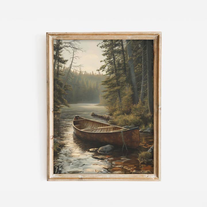 Pine Lake Boat Art Print for wholesale by Paper House Print Shop