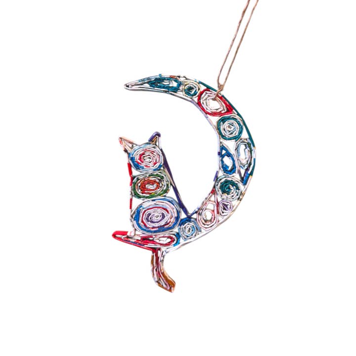 The Upcycled Paper Company - Wholesale Ornament - Cat in Moon Ornament - Recycled Paper