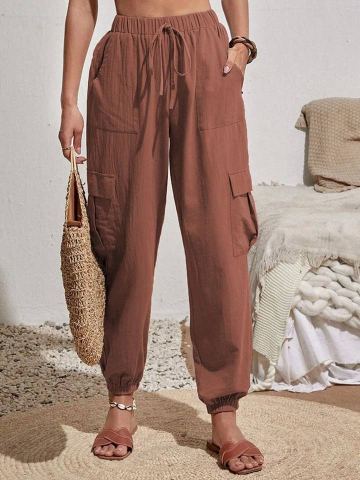 Lily Clothing - Wholesale Pants - Women's - Wash water crepe pocket casual cargo pants8