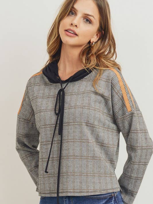 Sweat à capuche à carreaux avec rayures contrastées pour la vente par Sweet Rain