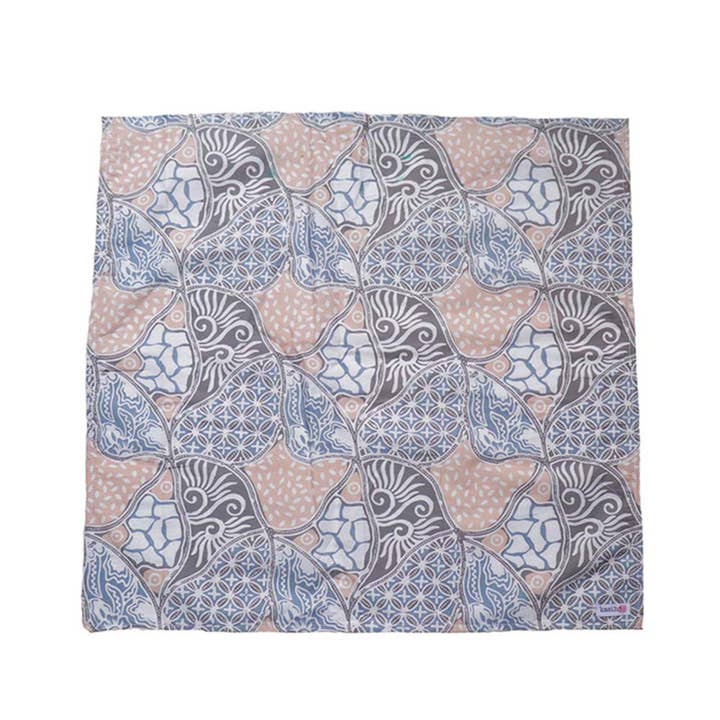 Kasih Co-op - Wholesale Bandana - Unisex - Hand Dyed Batik Bandana Blue Gray, Hand Stamped 100% Cotton