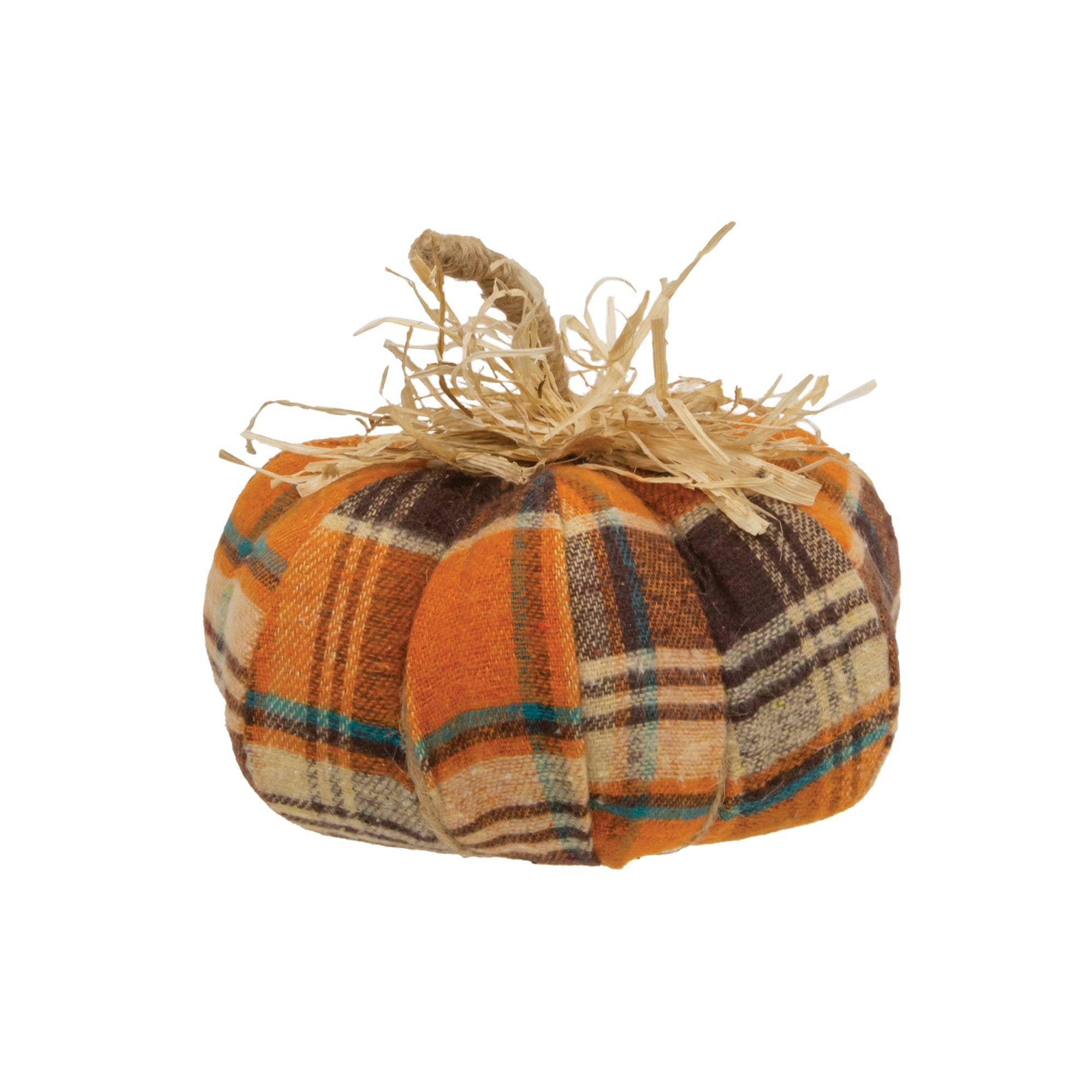 Bright Ideas - Wholesale Decorative tabletop object - Harvest Plaid Medium Fabric Pumpkin