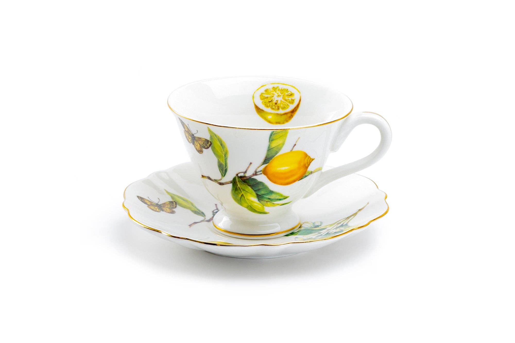 Grace Teaware - Wholesale Tea Set - Lemon Butterfly 6oz Fine Porcelain Tea Cup and Saucer1