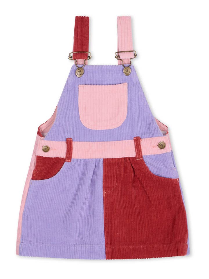 Rosebed Patchwork Chunky Cord-Kleid für den Großhandel von Dotty Dungarees