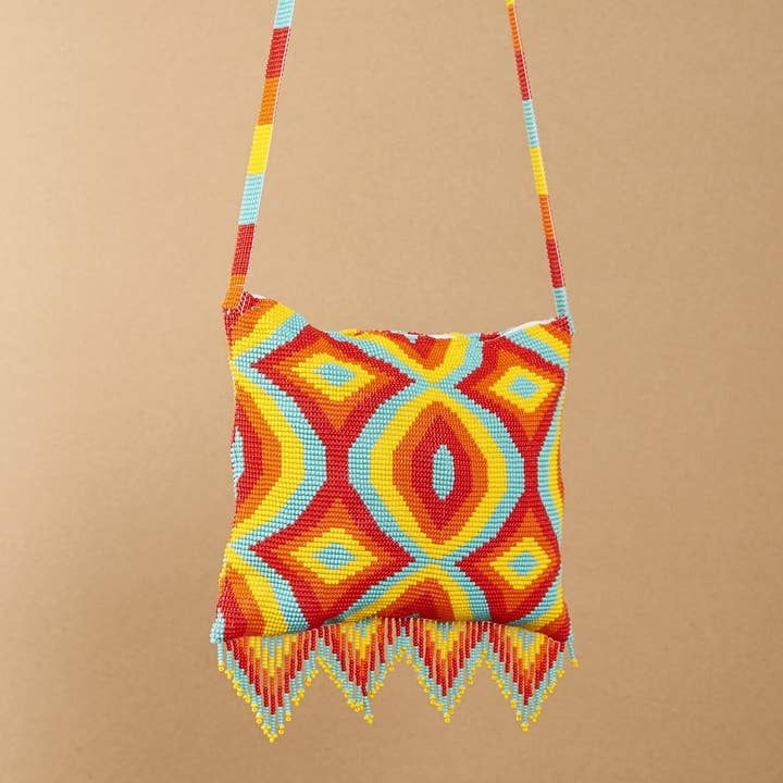 Mania - Native Beaded Purse in Yellow, Red & Orange for wholesale by Mother Sierra