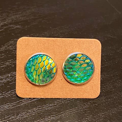 SMA Artistry Creations - Wholesale Stud/Post Earrings - 12mm Mermaid Cabochon Stud Earrings6
