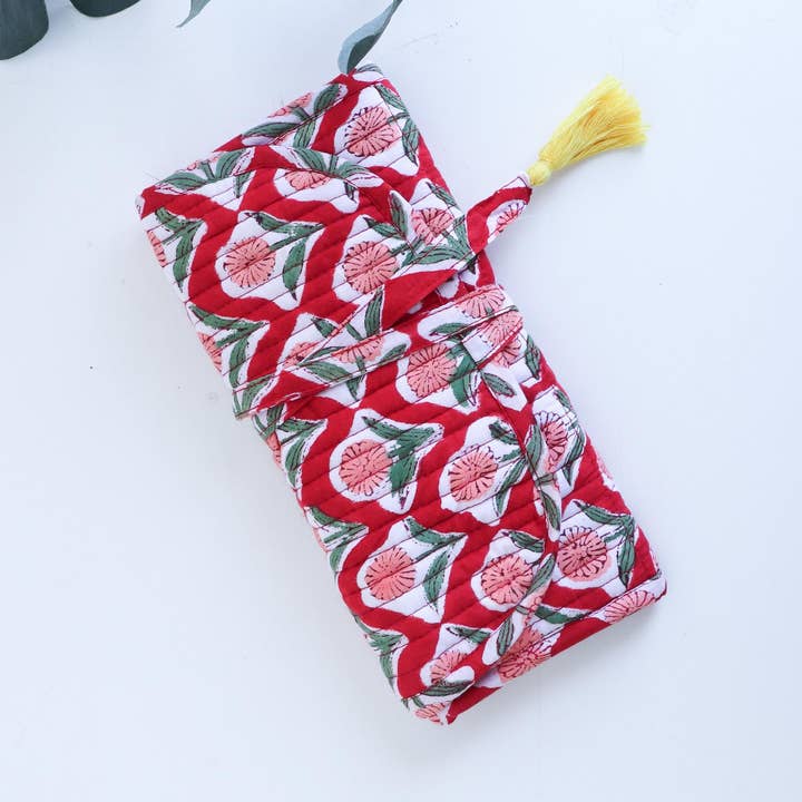 Cotton Jewelry Roll with Zipper Pockets and Brush Case #3 for wholesale by TerraWeaveHome