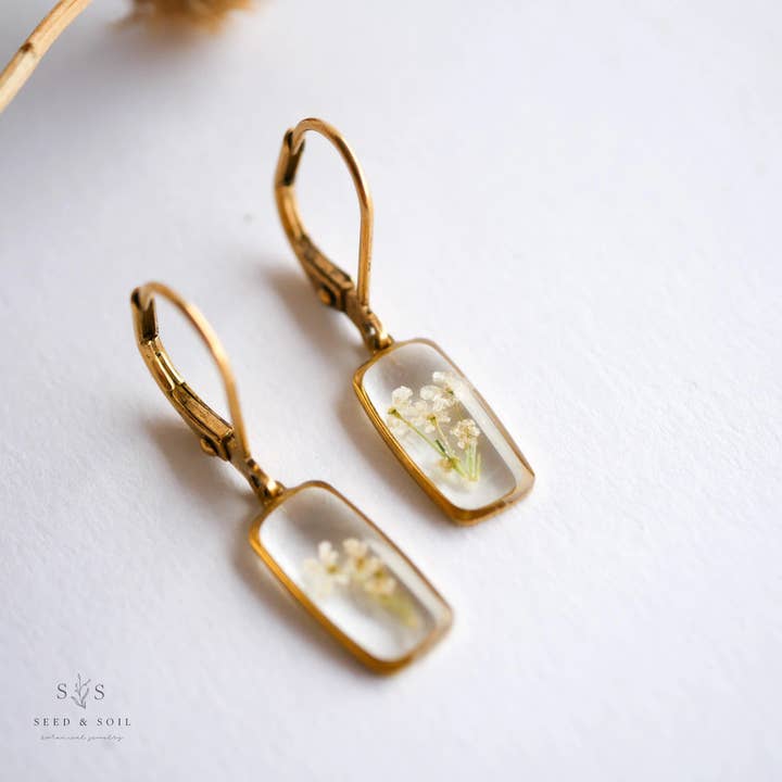 Seed & Soil Botanical Jewelry - Wholesale Huggie Earrings - Tiny Rectangle Huggie Hoops