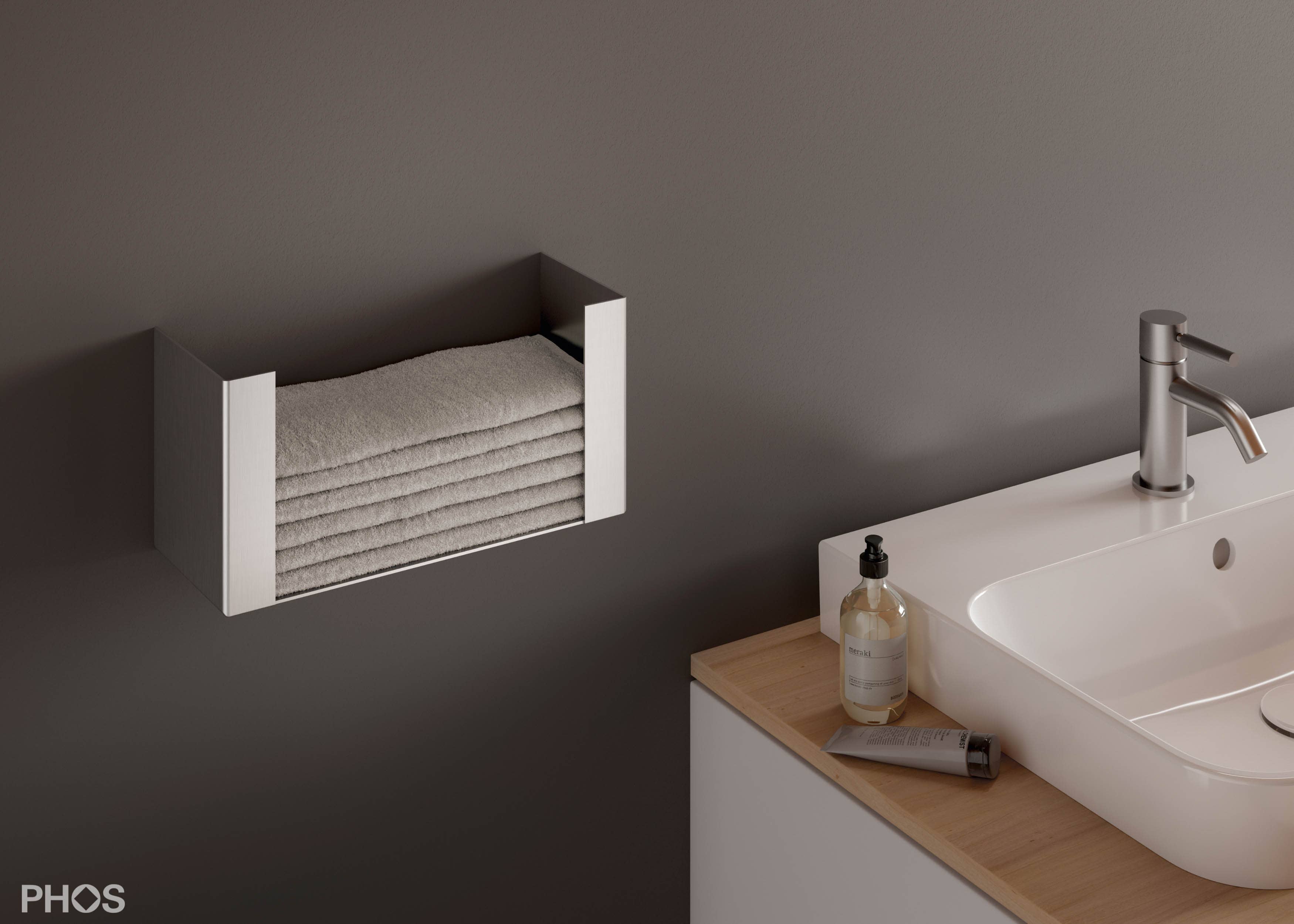PHOS Design GmbH - Wholesale Hand Towel - Stainless steel towel rack 30 cm including 12x hand towels in grey1