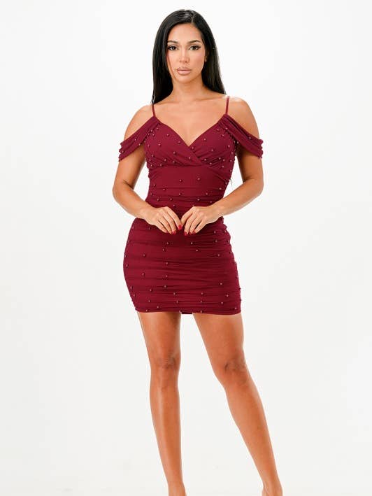 D601-Off Shoulder Pearl Mini Dress for wholesale by April Moon