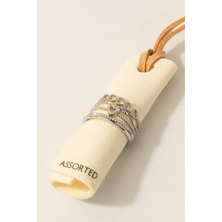 5Pc Mixed Heart Band Rings Set for wholesale by Fame Accessories