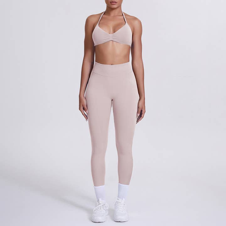 Sodalemon - Wholesale Activewear Set - Women's - Women Yoga Set: High-Waisted Leggings + Halter Neck Bra0