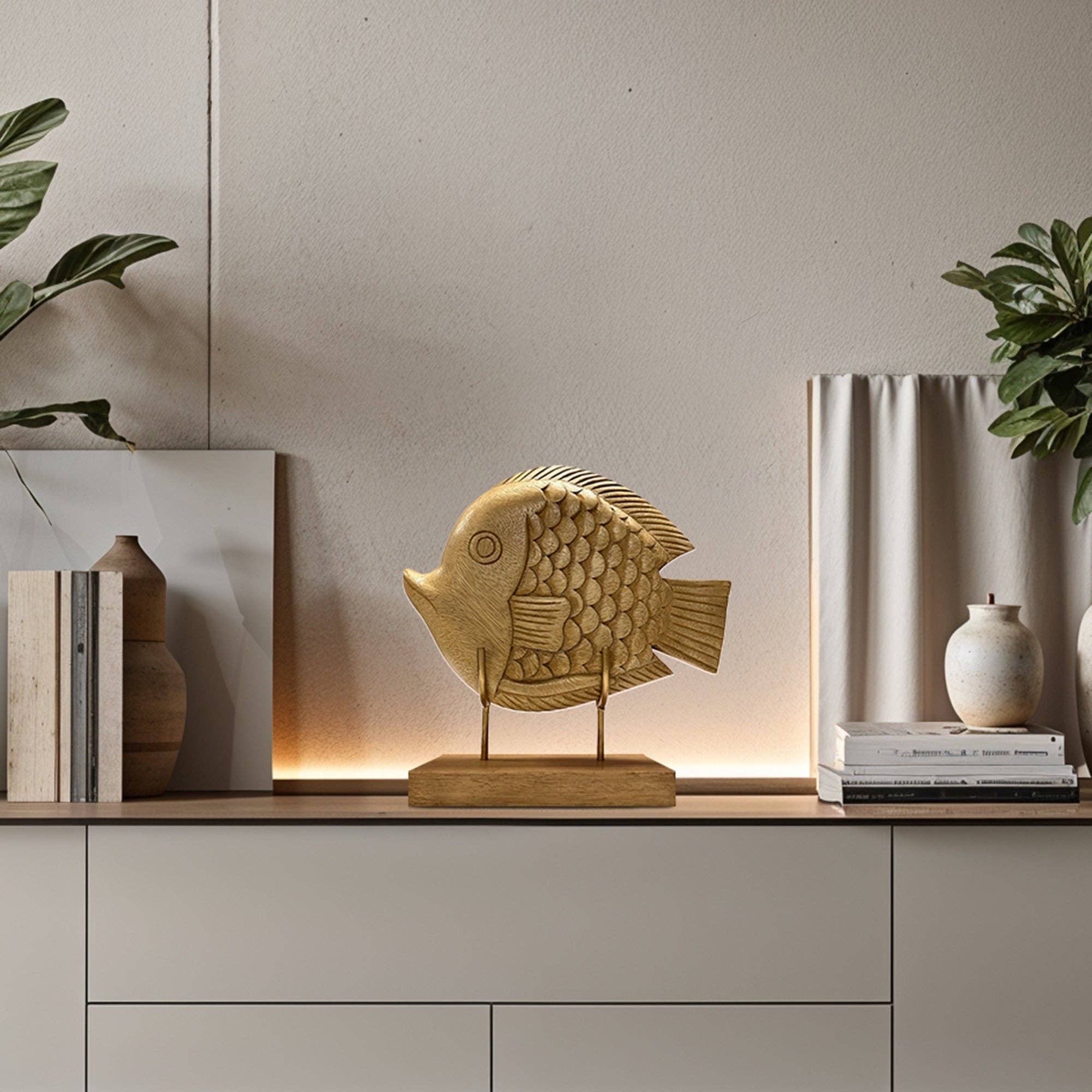 Marrón Susurro del Océano – Escultura de Pez Tallada a Mano en Madera, Decoración Artística para el Hogar de venta al por mayor en Faire2