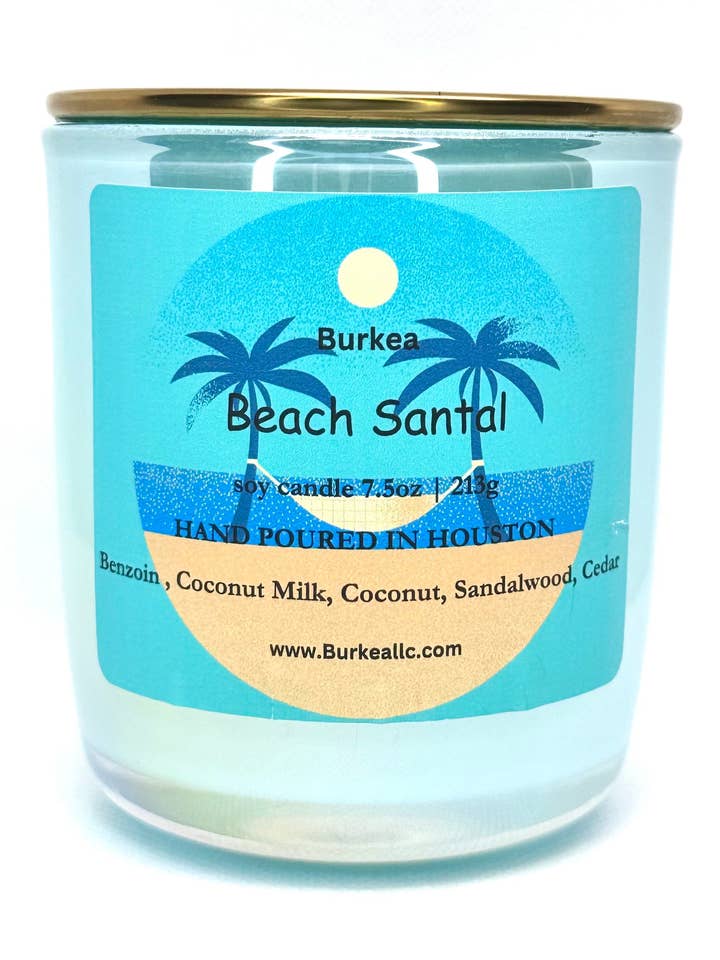 Beach Santal 8 oz soy candle for wholesale by Burkea llc