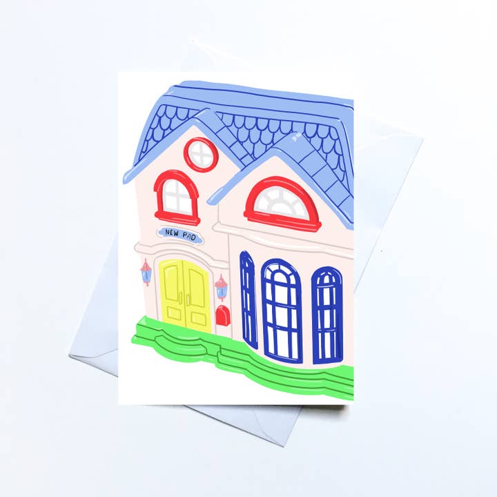 Ny pude, dukkehus, housewarming lykønskningskort for engroshandel hos Studio Saba