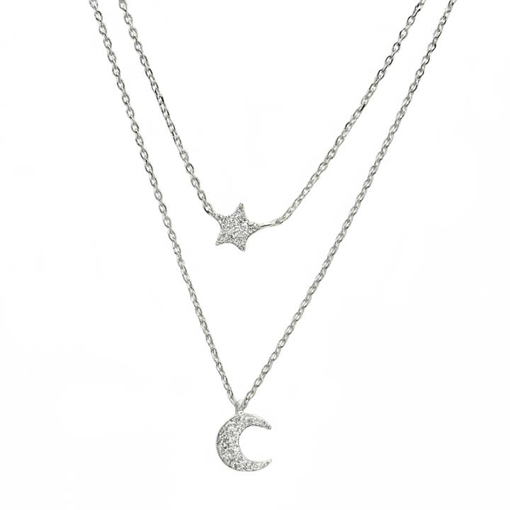 Collar en capas "Luminara" de plata 925 – Estrella y Luna para venta al por mayor de Impala