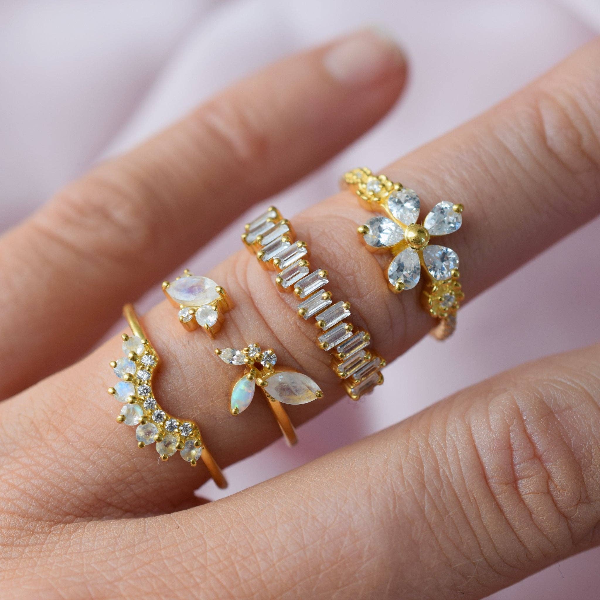 La Kaiser – wholesale Multi-stone ring – Moonstone and Diamond Rainbow Arc Ring2