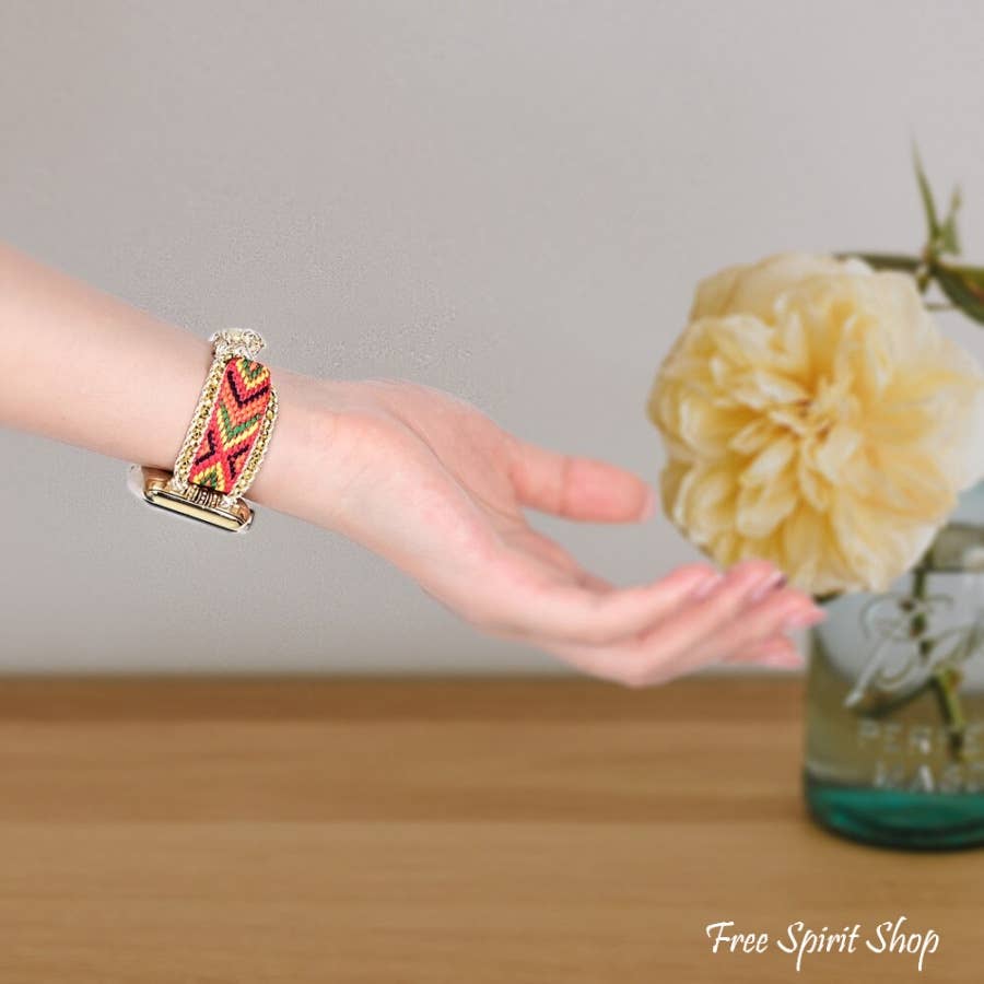 Free Spirit Shop - Wholesale Horlogeband/riempje - Dames - Rode gevlochten nylon Boho Apple Watch-band voor dames1