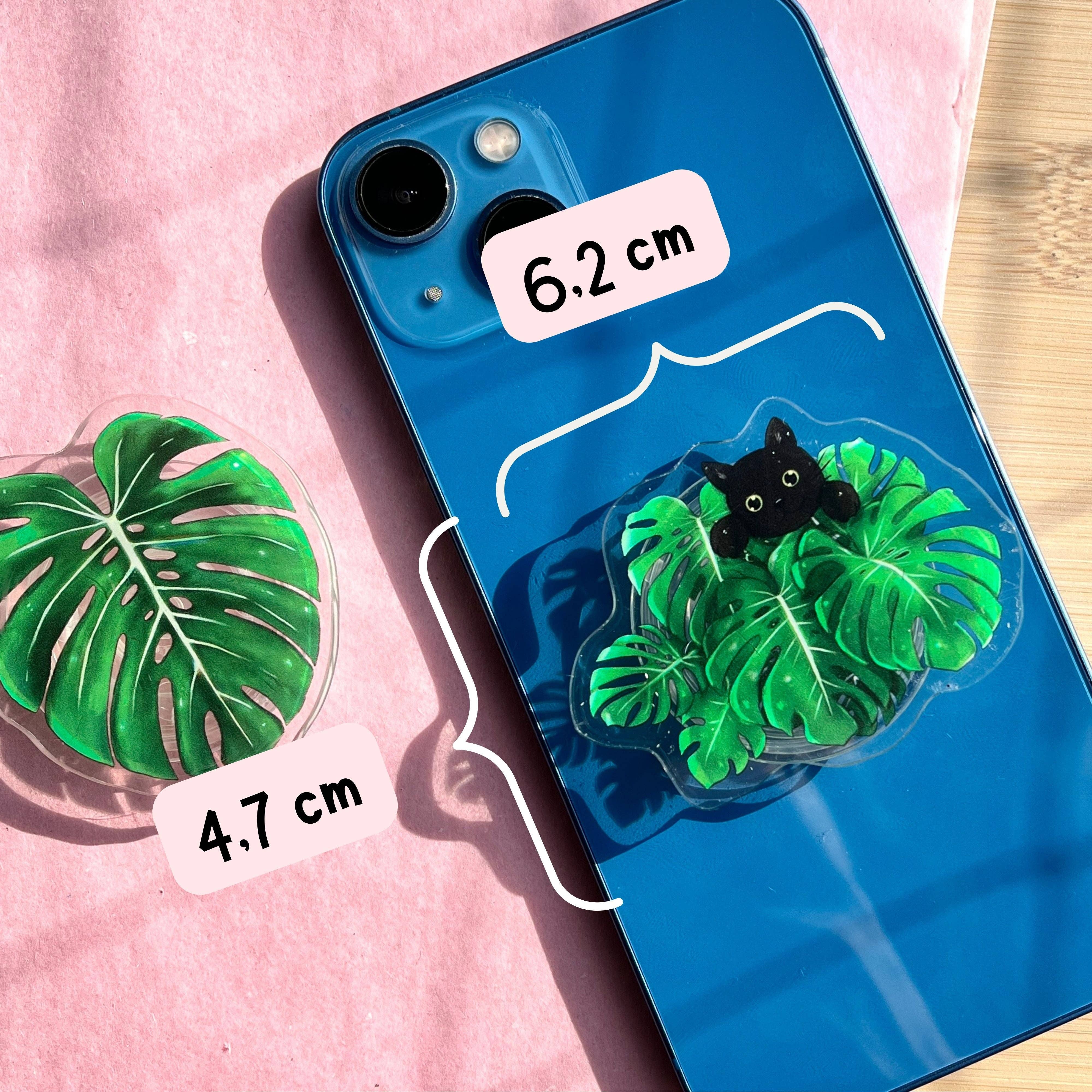 plantyintroverts - Vendita all'ingrosso Impugnatura per smartphone - Impugnatura in acrilico per cellulare con gatto e foglie di Monstera1