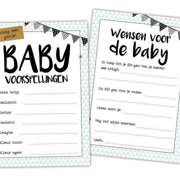 Voorspellingskaarten babyshower invulkaarten kleur per 50 voor wholesale door Hippekaartjeswinkel