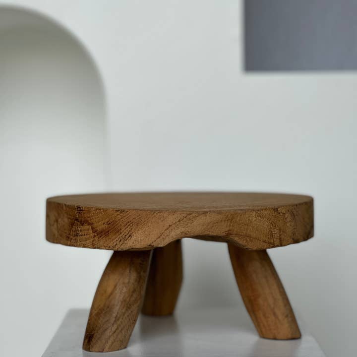 Office Objets - Wholesale Stool - Small low three-legged stool in upcycled blond teak D:30 H:1594