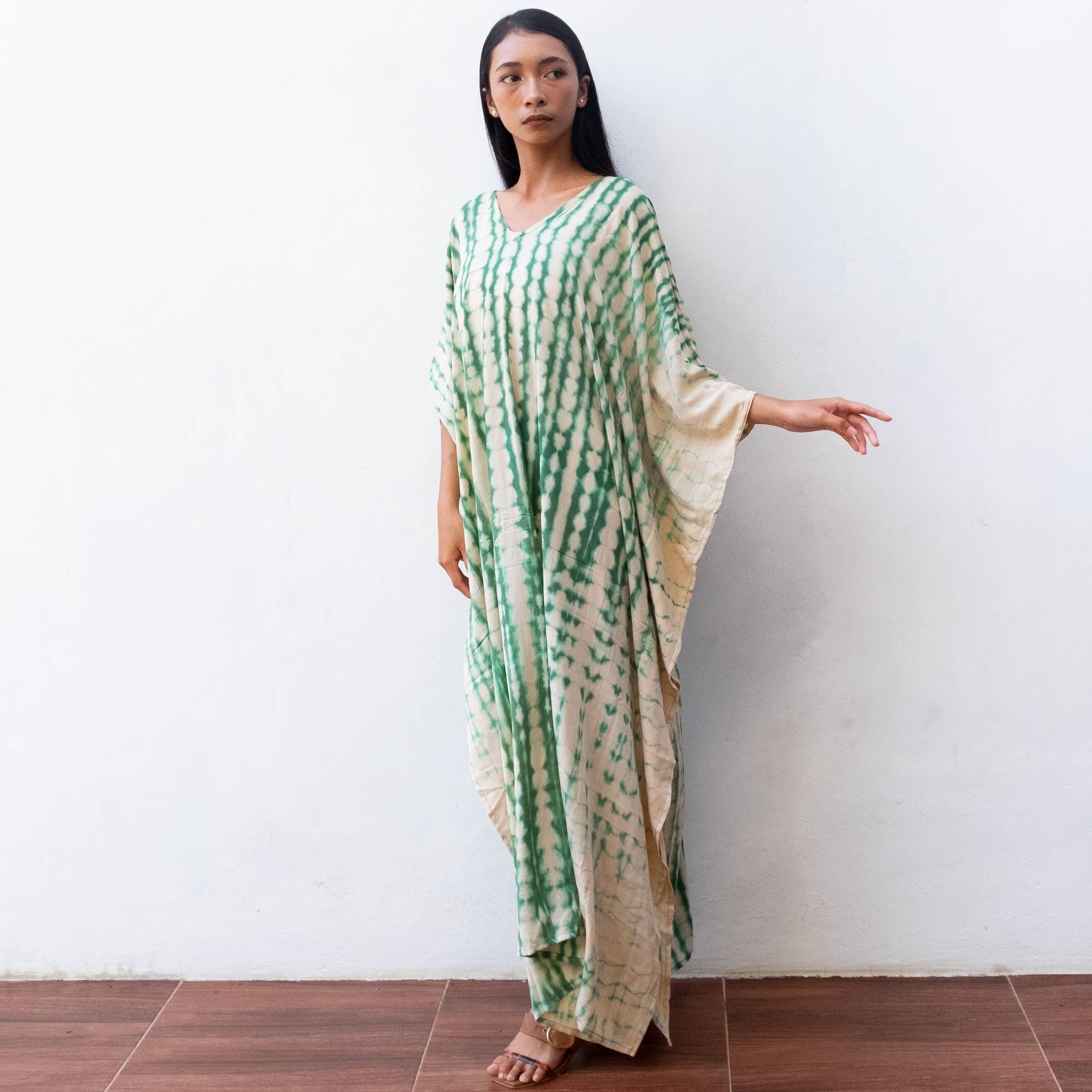 Bali Harvest - Wholesale Kaftan - Women's - Tie Dye Kaftan Dress (Cream Green) - Sun Beach Resort Wear1