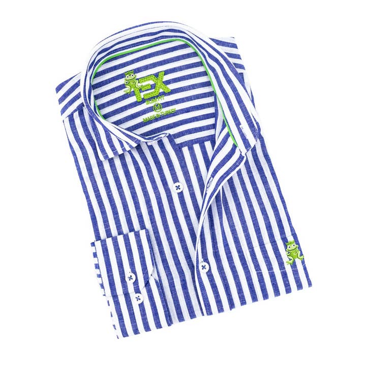MARINA Camisa lino Stanford Stripe FROG - Navy de venta al por mayor en Faire