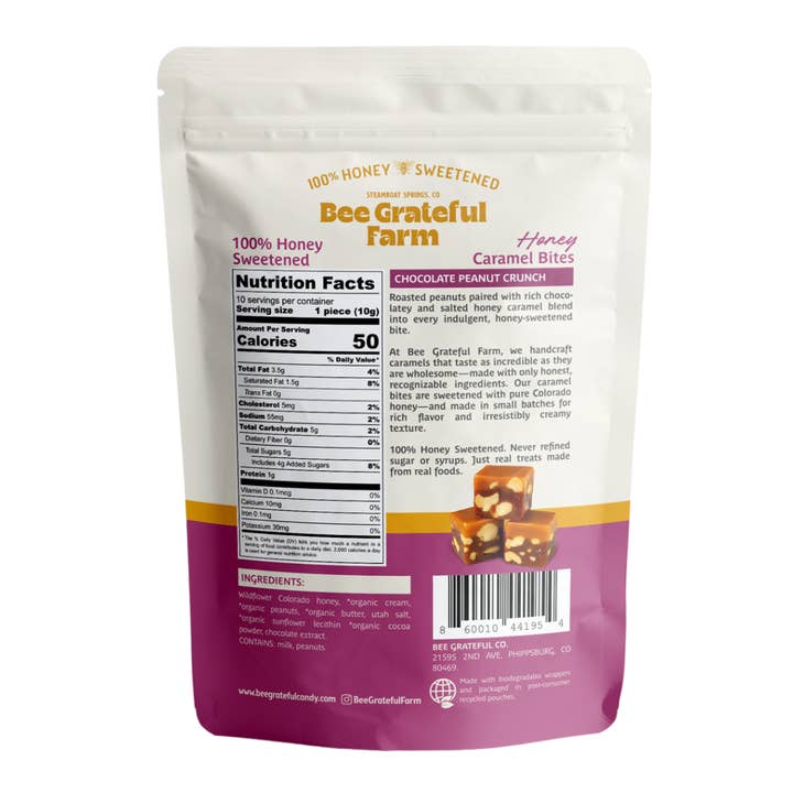 Bee Grateful Farm's 100% Honey Sweetened Caramels - Wholesale Caramel - Chocolate Peanut Crunch Honey Caramel Bites (12 Units) 1