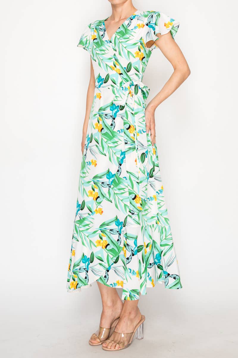 mehrfarbig Florales Wickel-Midikleid für den Großhandel auf Faire2