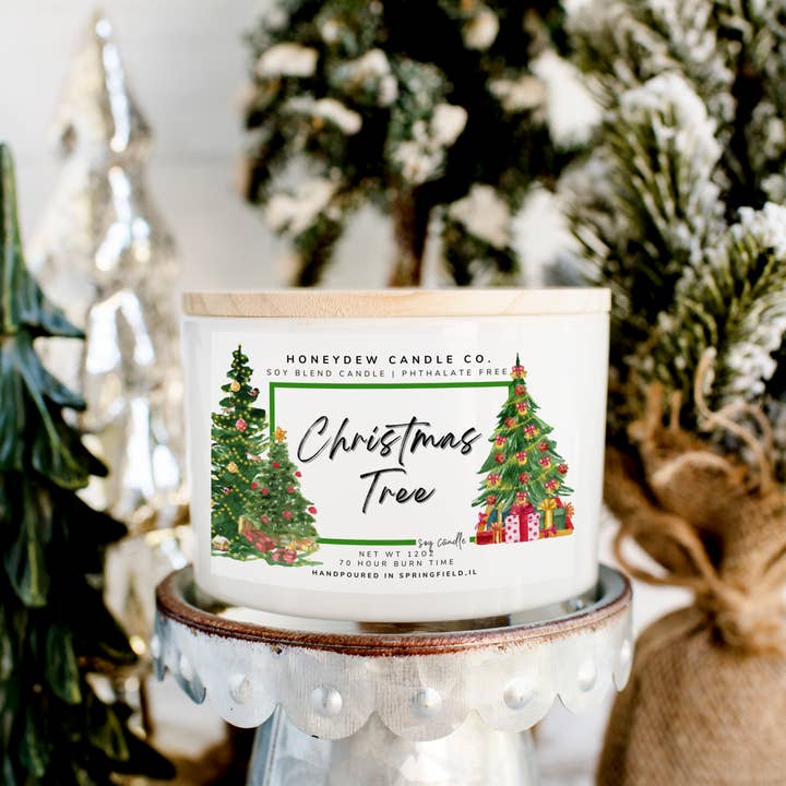 3 Wick 12 oz Candle Christmas Tree for wholesale by Honeydew Candle Co.